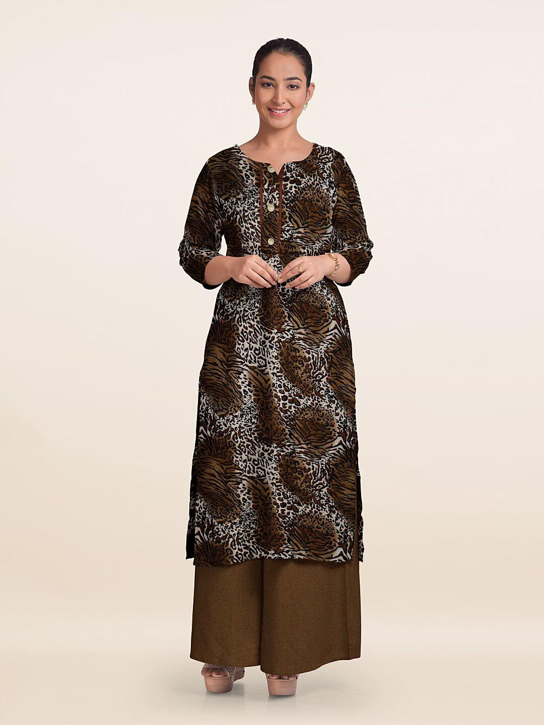 

Pothys Printed Viscose Rayon Unstitched Dress Material, Brown