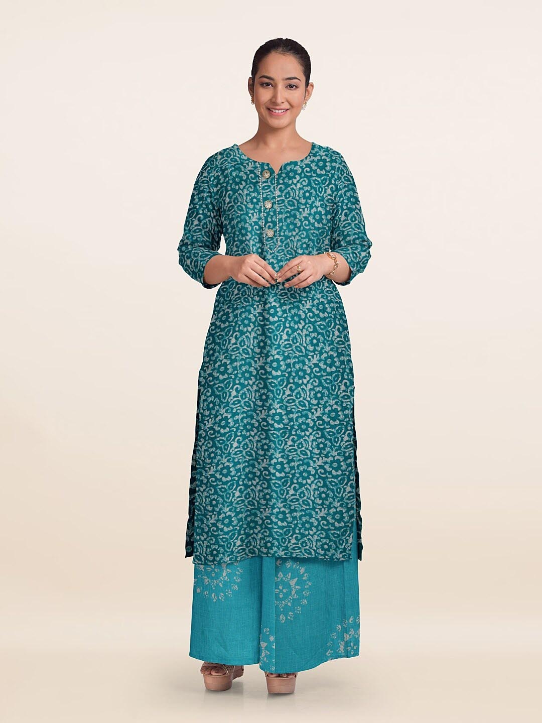 

Pothys Floral Printed Unstitched Dress Material, Blue