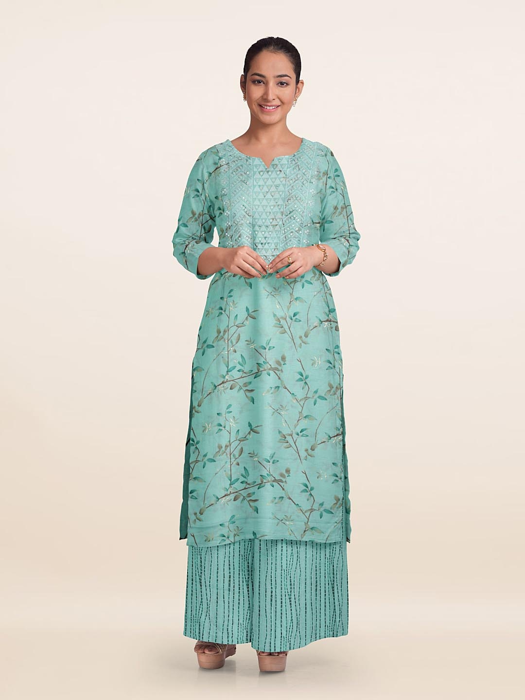 

Pothys Abstract Printed Unstitched Dress Material, Green