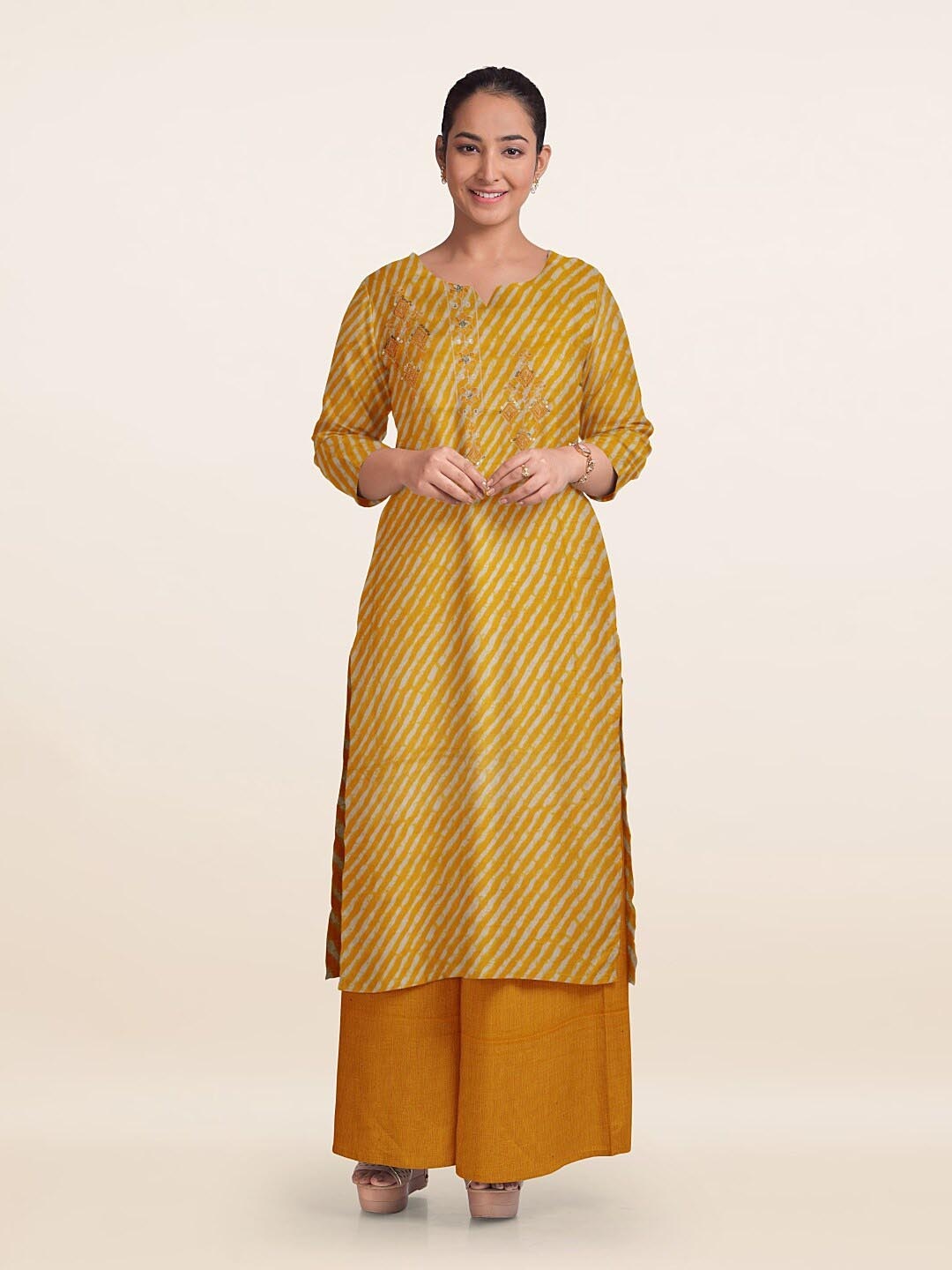 

Pothys Striped Printed Unstitched Dress Material, Yellow