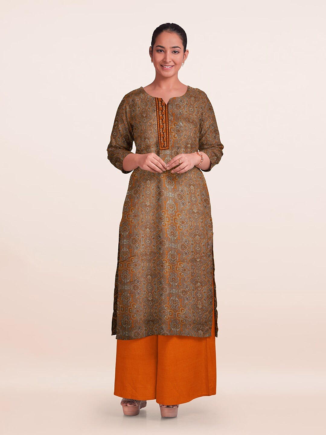 

Pothys Ethnic motif Printed Unstitched Dress Material, Yellow
