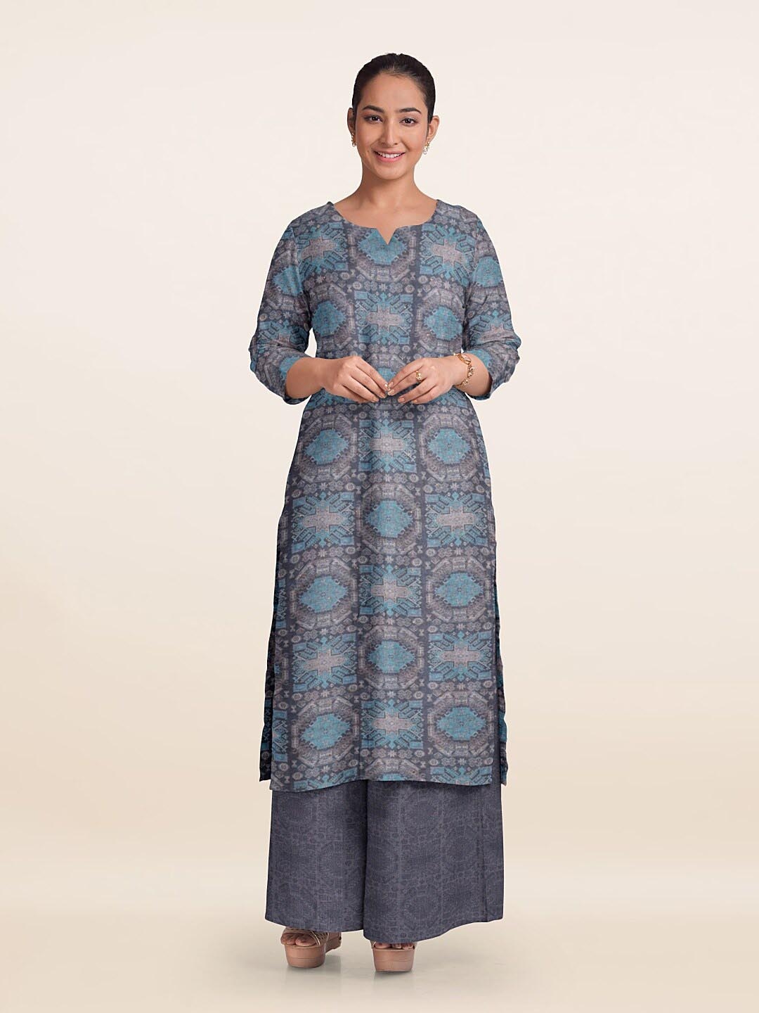 

Pothys Printed Raw Silk Unstitched Dress Material, Grey