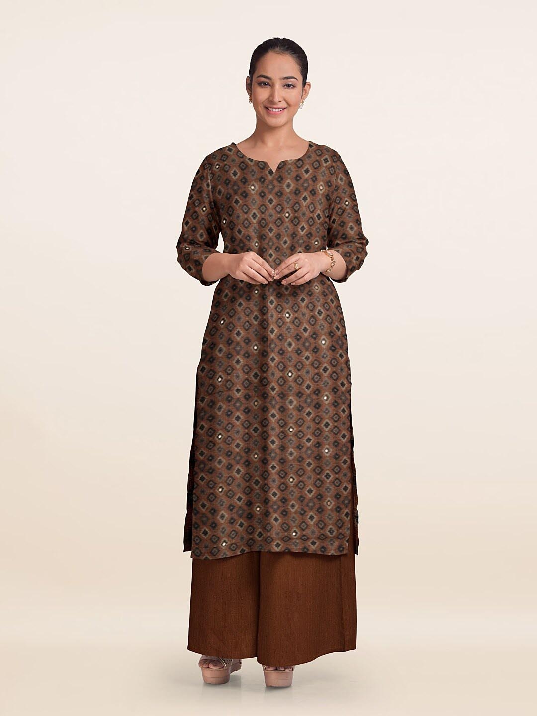 

Pothys Ethnic Motifs Printed Unstitched Dress Material, Brown