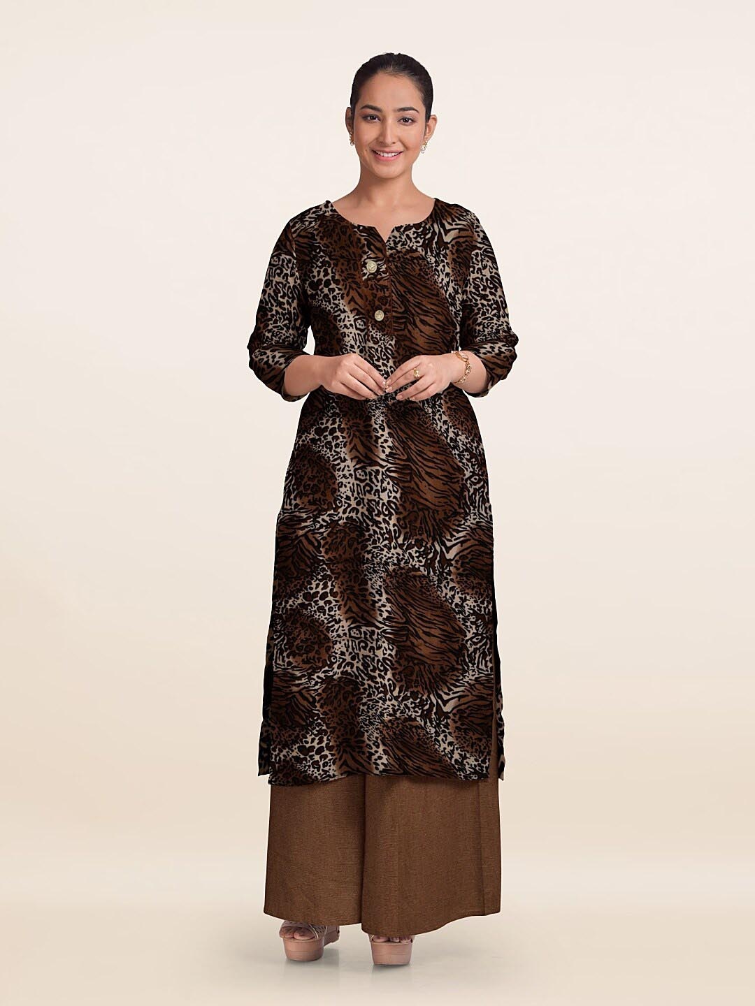 

Pothys Animal Printed Unstitched Dress Material, Brown