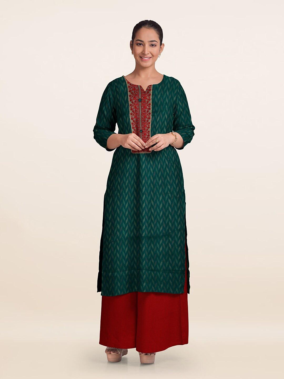 

Pothys Floral Printed Unstitched Dress Material, Green