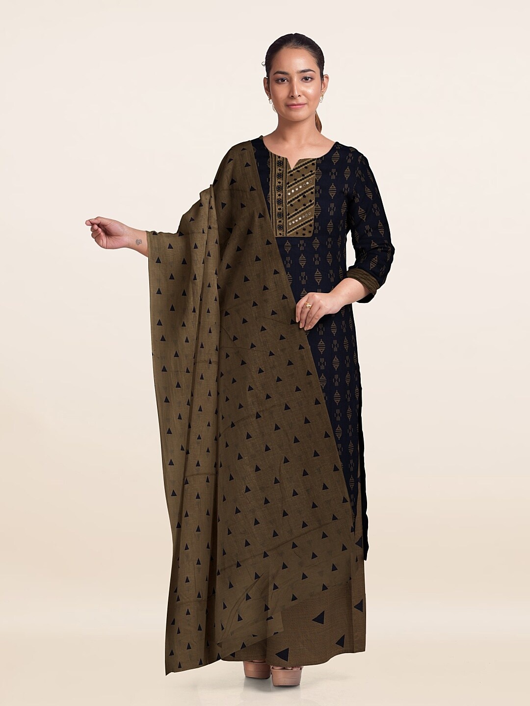 

Pothys Ethnic Motifs Printed Unstitched Dress Material, Navy blue