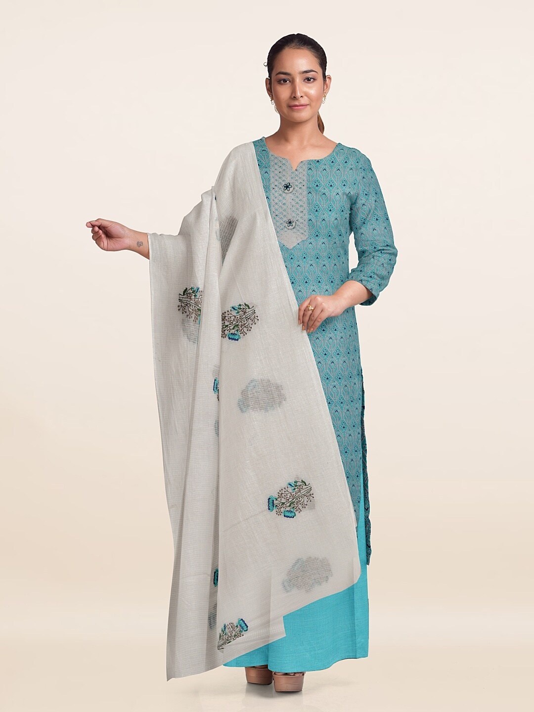 

Pothys Printed Unstitched Dress Material, Blue