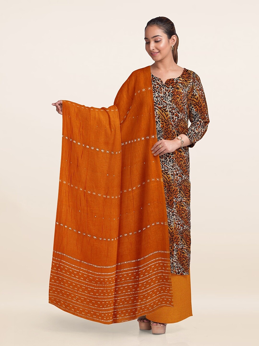 

Pothys Animal Printed Unstitched Dress Material, Orange