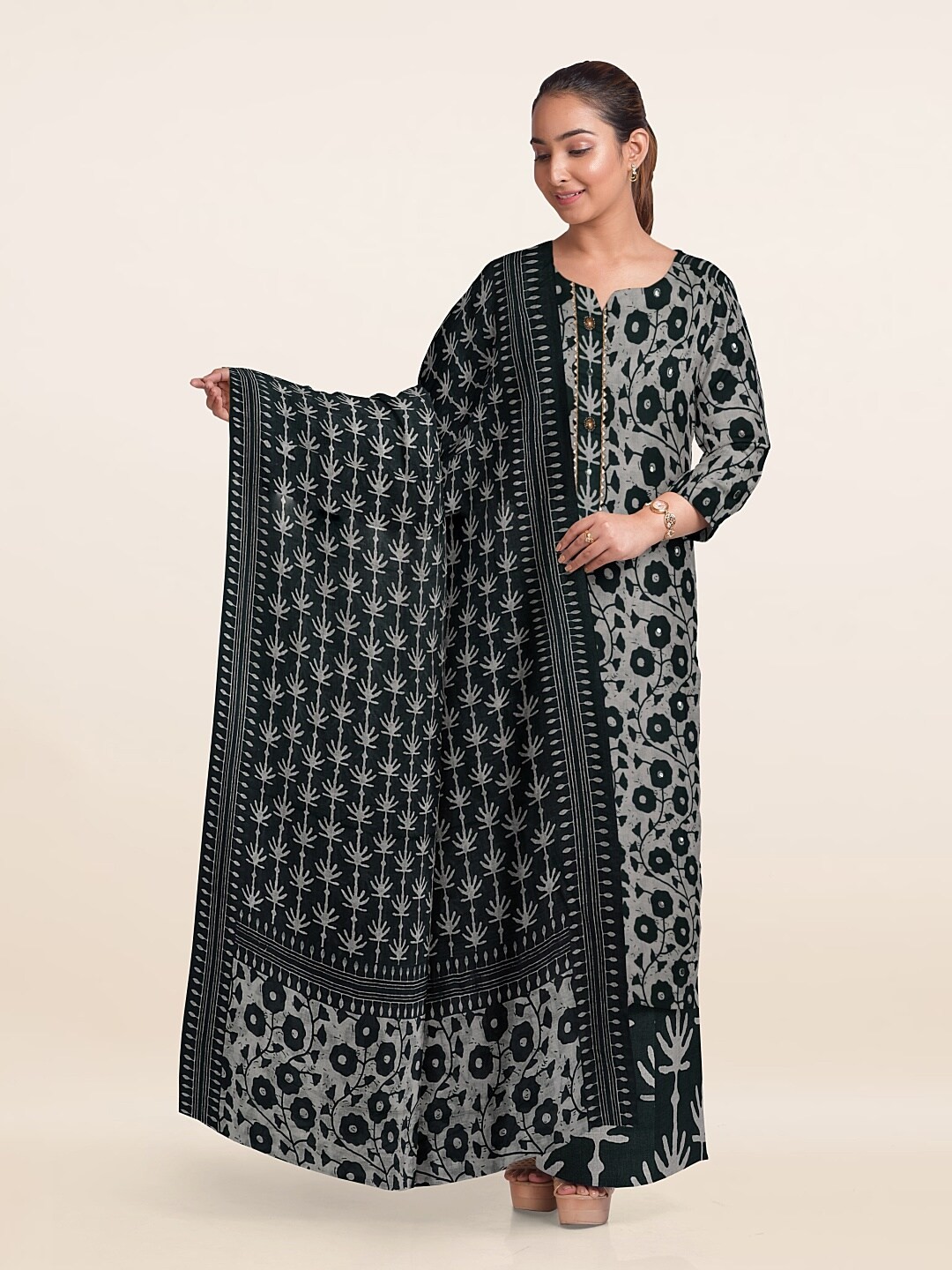 

Pothys Floral Printed Unstitched Dress Material, Grey