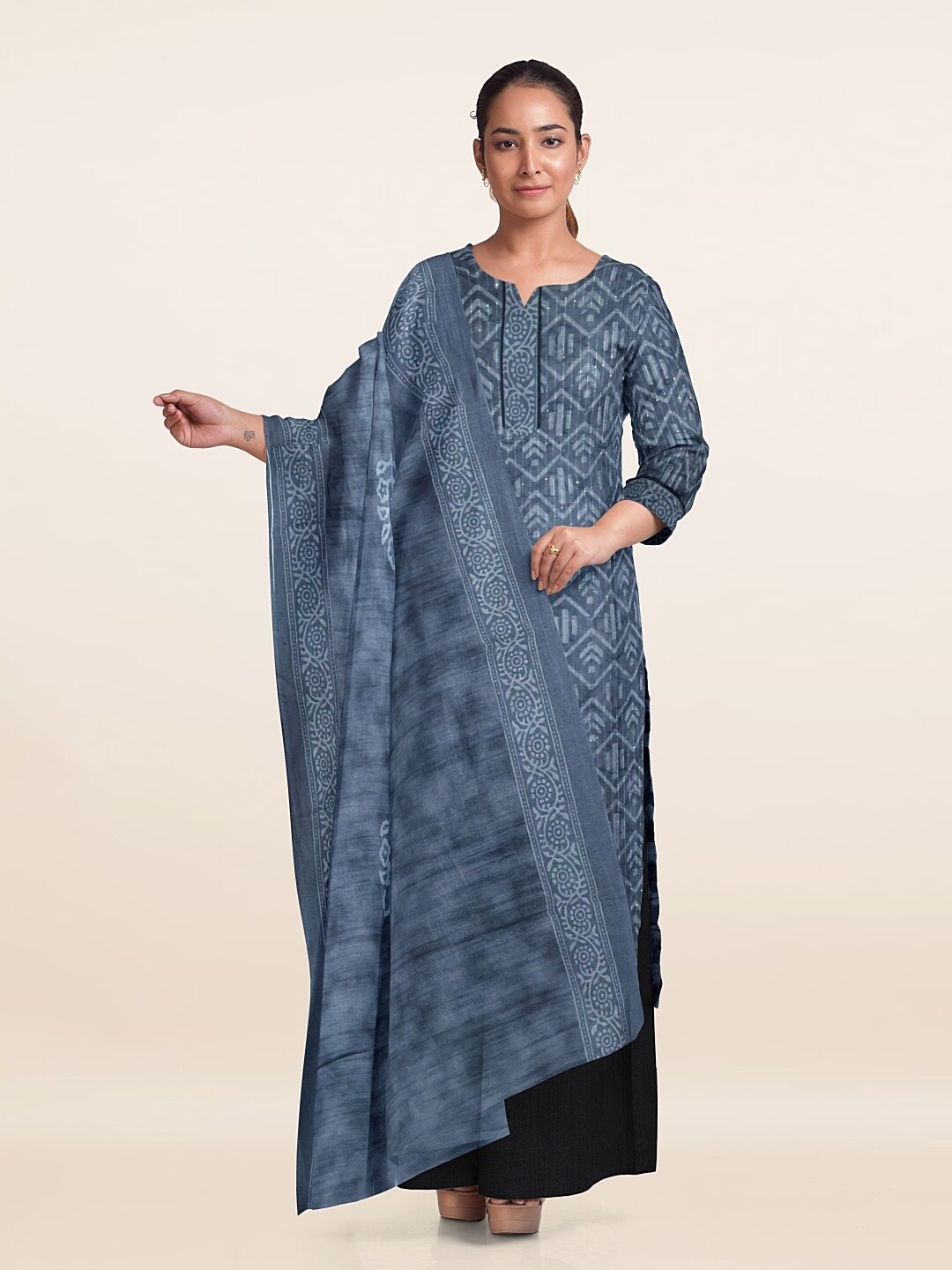 

Pothys Geometric Printed Unstitched Dress Material, Grey