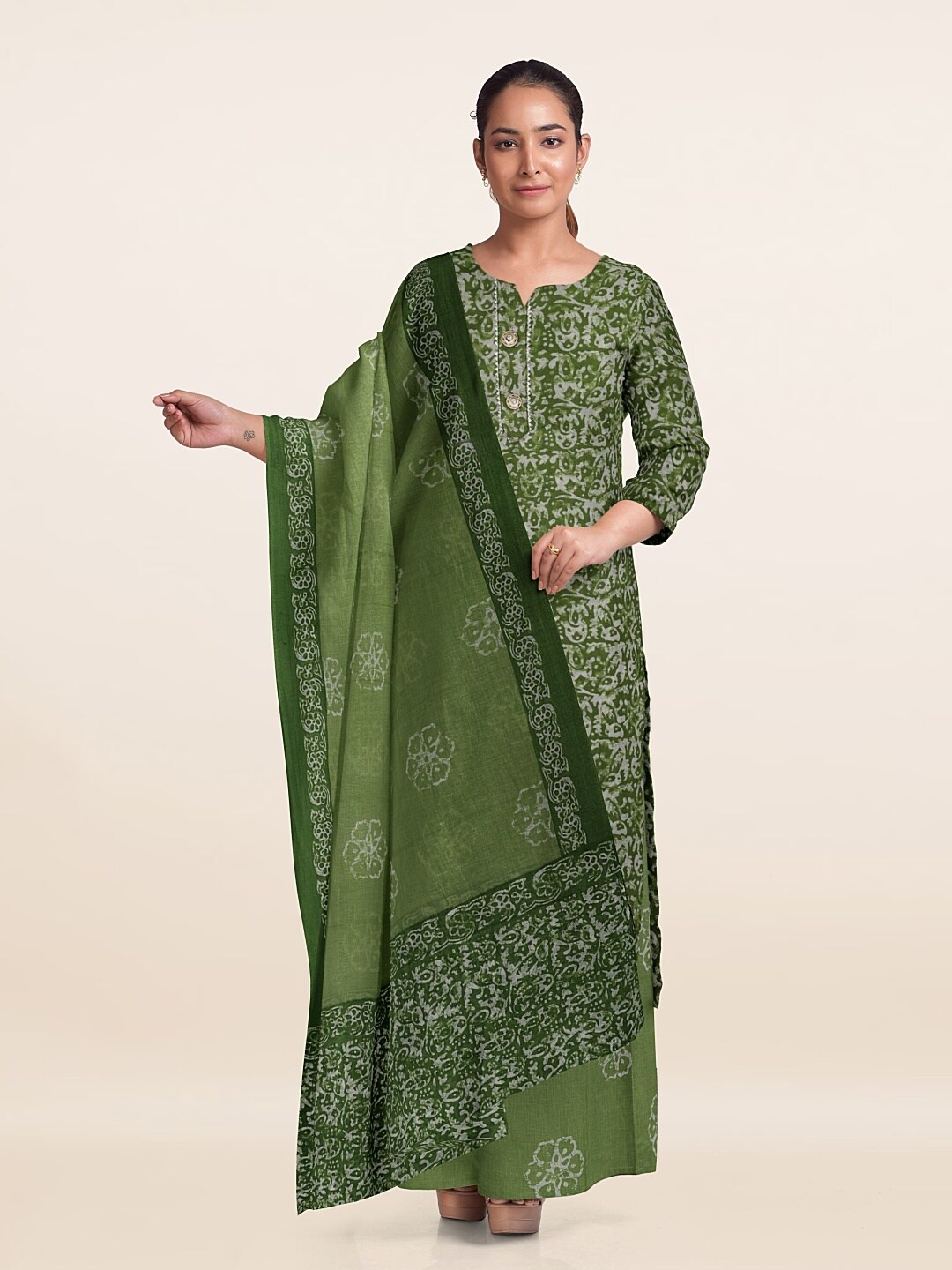 

Pothys Printed Unstitched Dress Material, Green