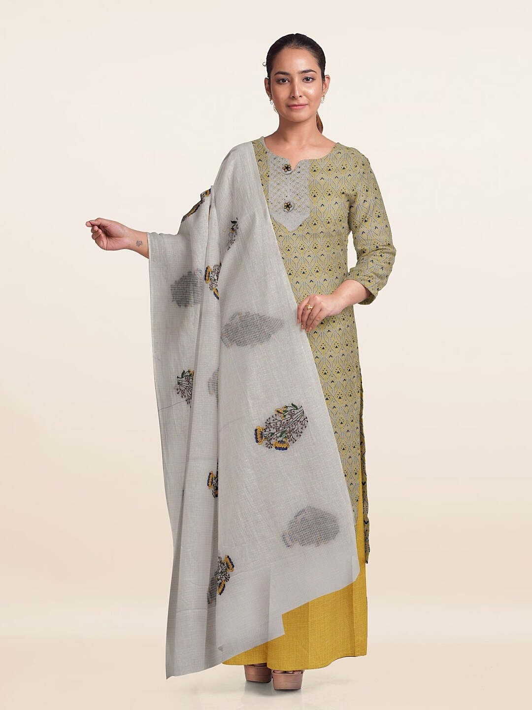 

Pothys Printed Unstitched Dress Material, Yellow