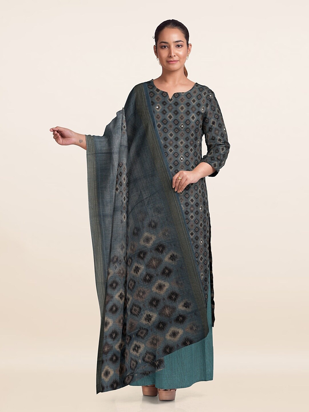 

Pothys Geometric Printed Unstitched Dress Material, Blue