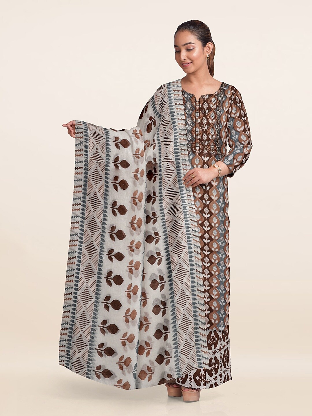 

Pothys Abstract Printed Unstitched Dress Material, Brown