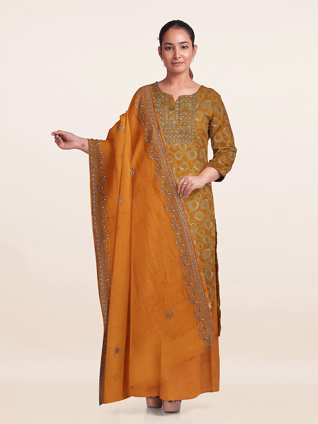 

Pothys Abstract Printed Unstitched Dress Material, Yellow