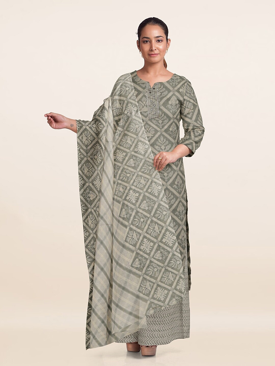 

Pothys Ethnic Printed Unstitched Dress Material, Grey