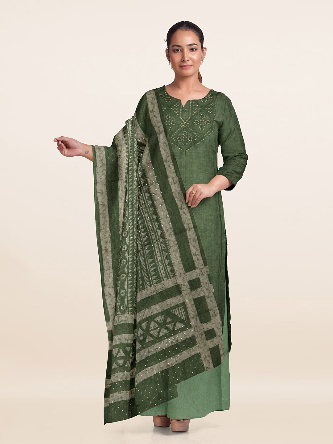 

Pothys Printed Unstitched Dress Material, Green