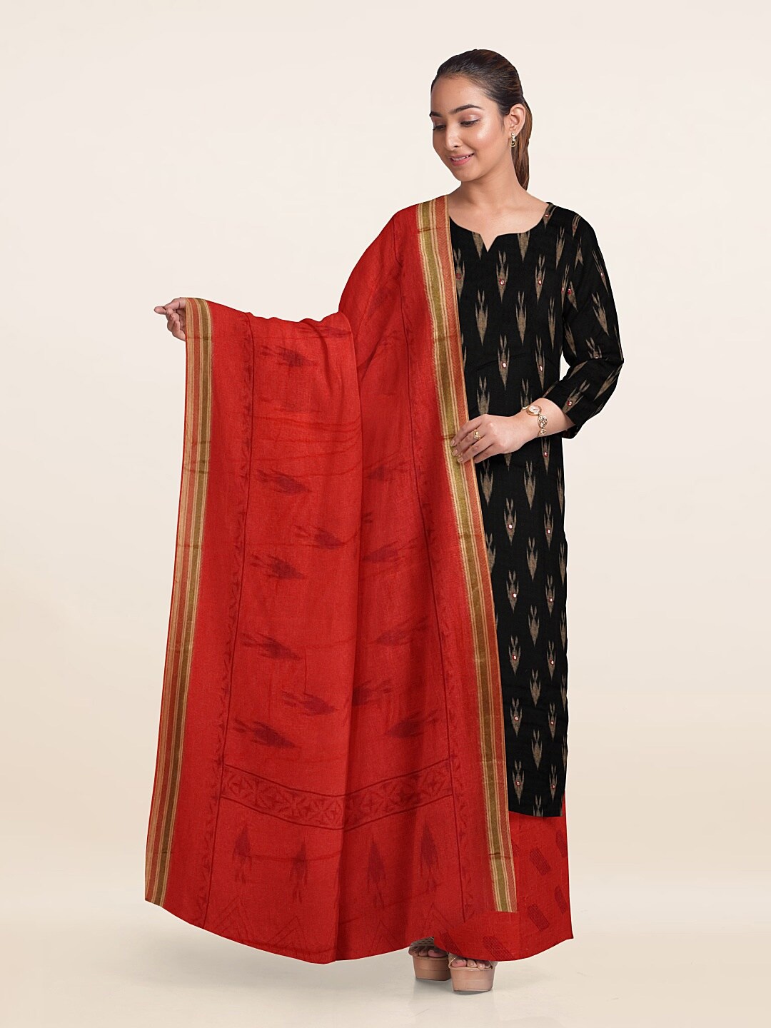 

Pothys Ethnic Motifs Printed Unstitched Dress Material, Black