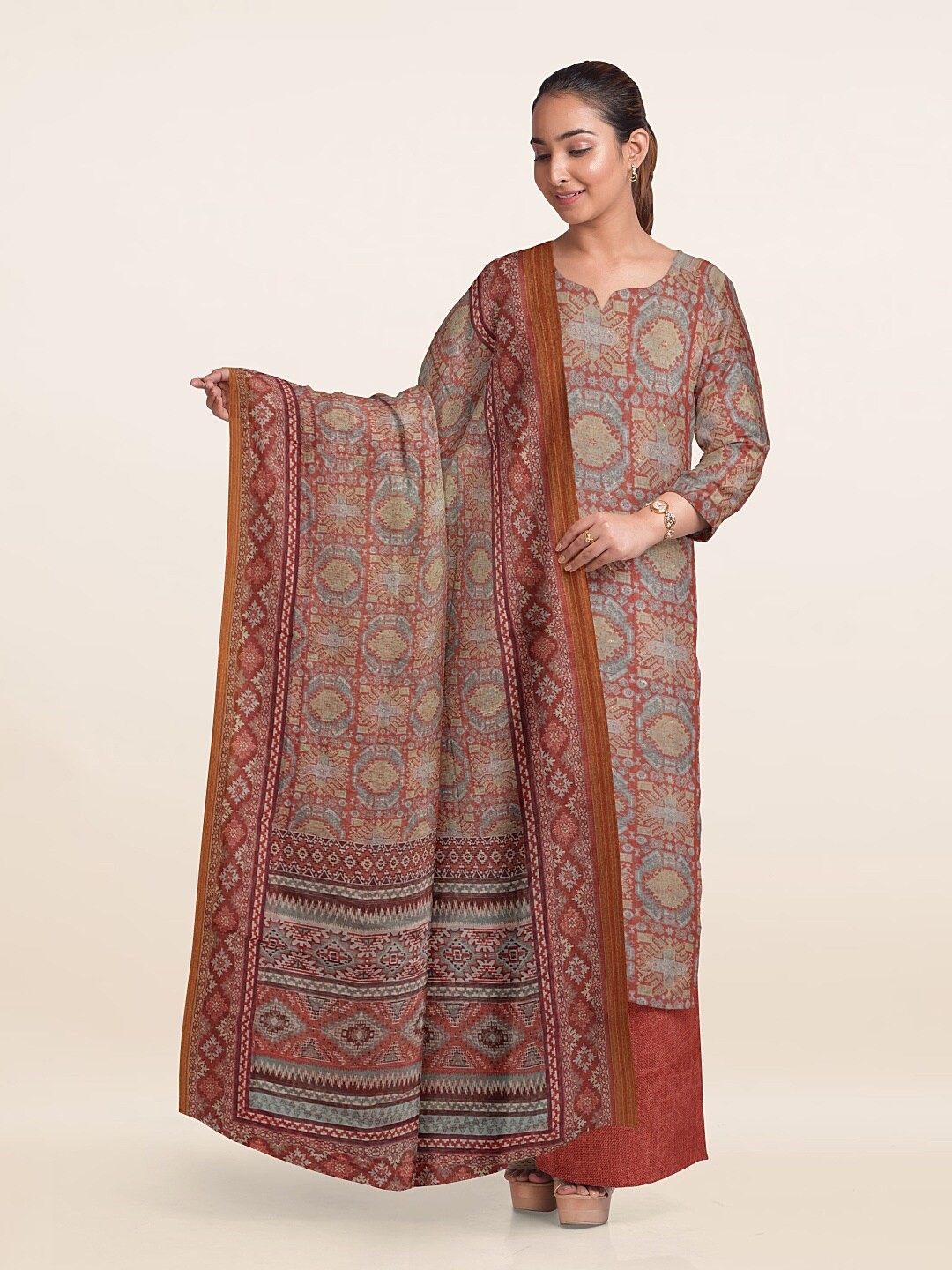 

Pothys Raw Silk Unstitched Dress Material, Grey