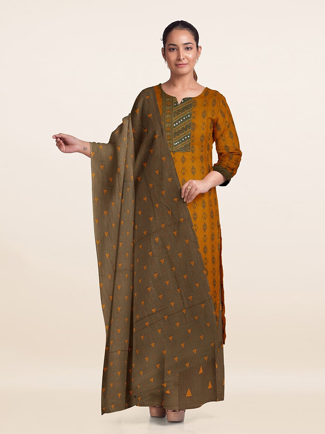 

Pothys Printed Unstitched Dress Material, Orange