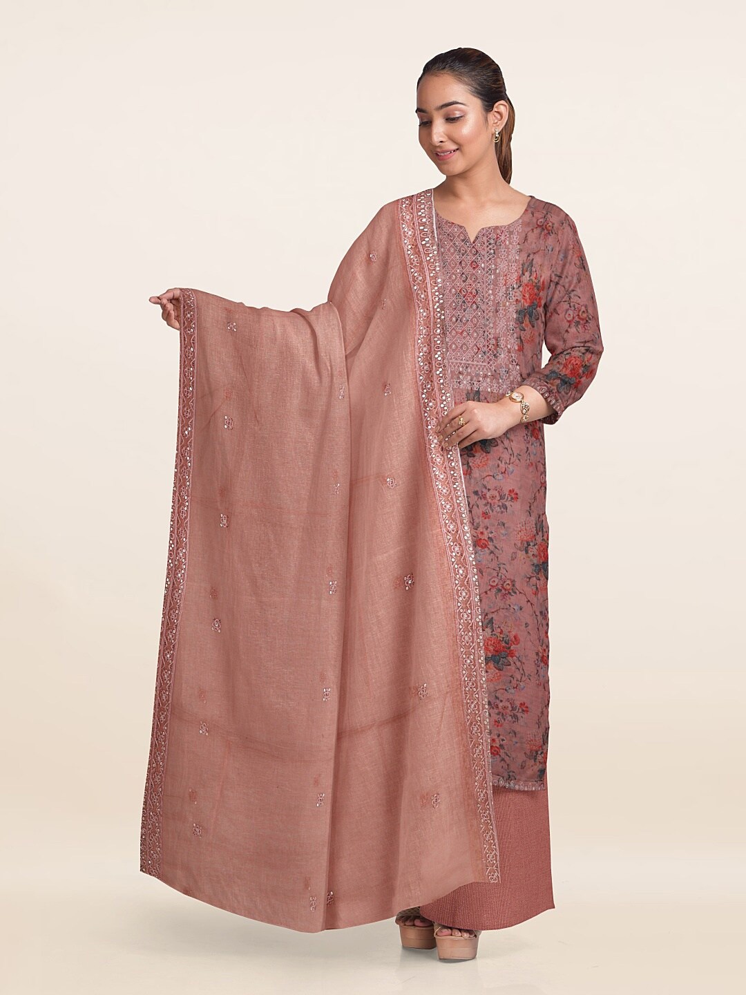 

Pothys Printed Organza Unstitched Dress Material, Pink