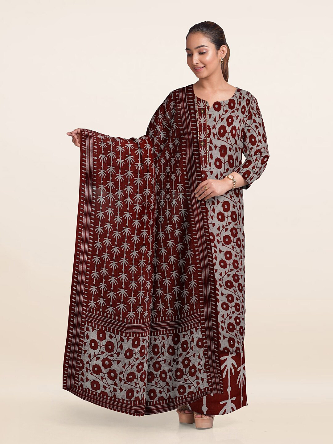 

Pothys Printed Unstitched Dress Material, Grey