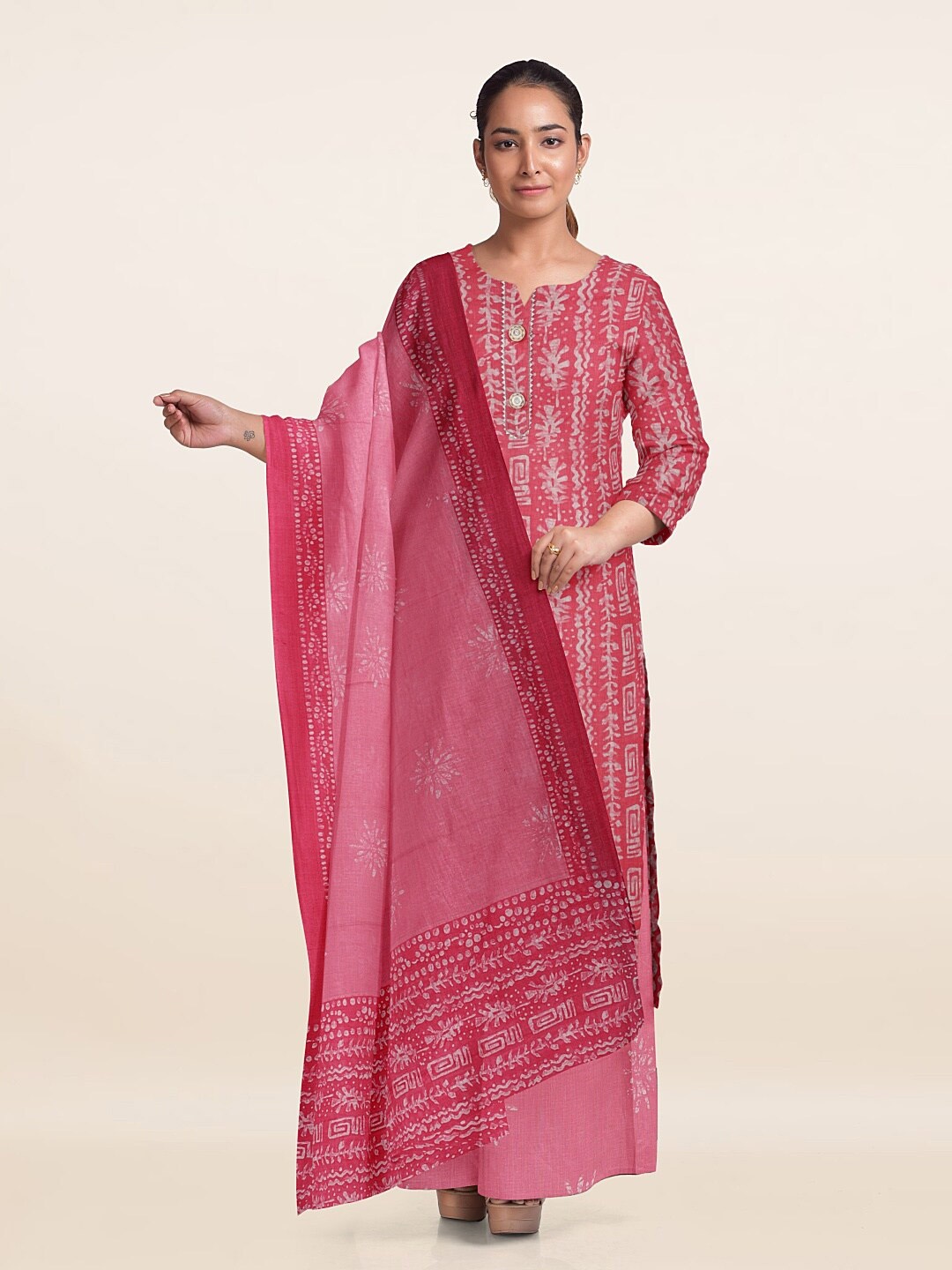 

Pothys Printed Unstitched Dress Material, Pink