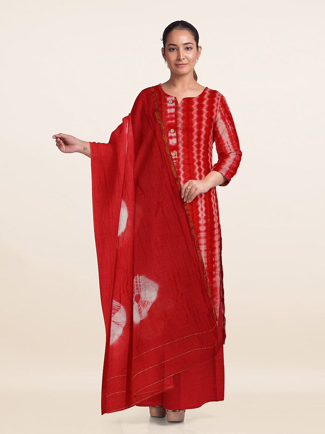 

Pothys Abstract Dyed Unstitched Dress Material, Red