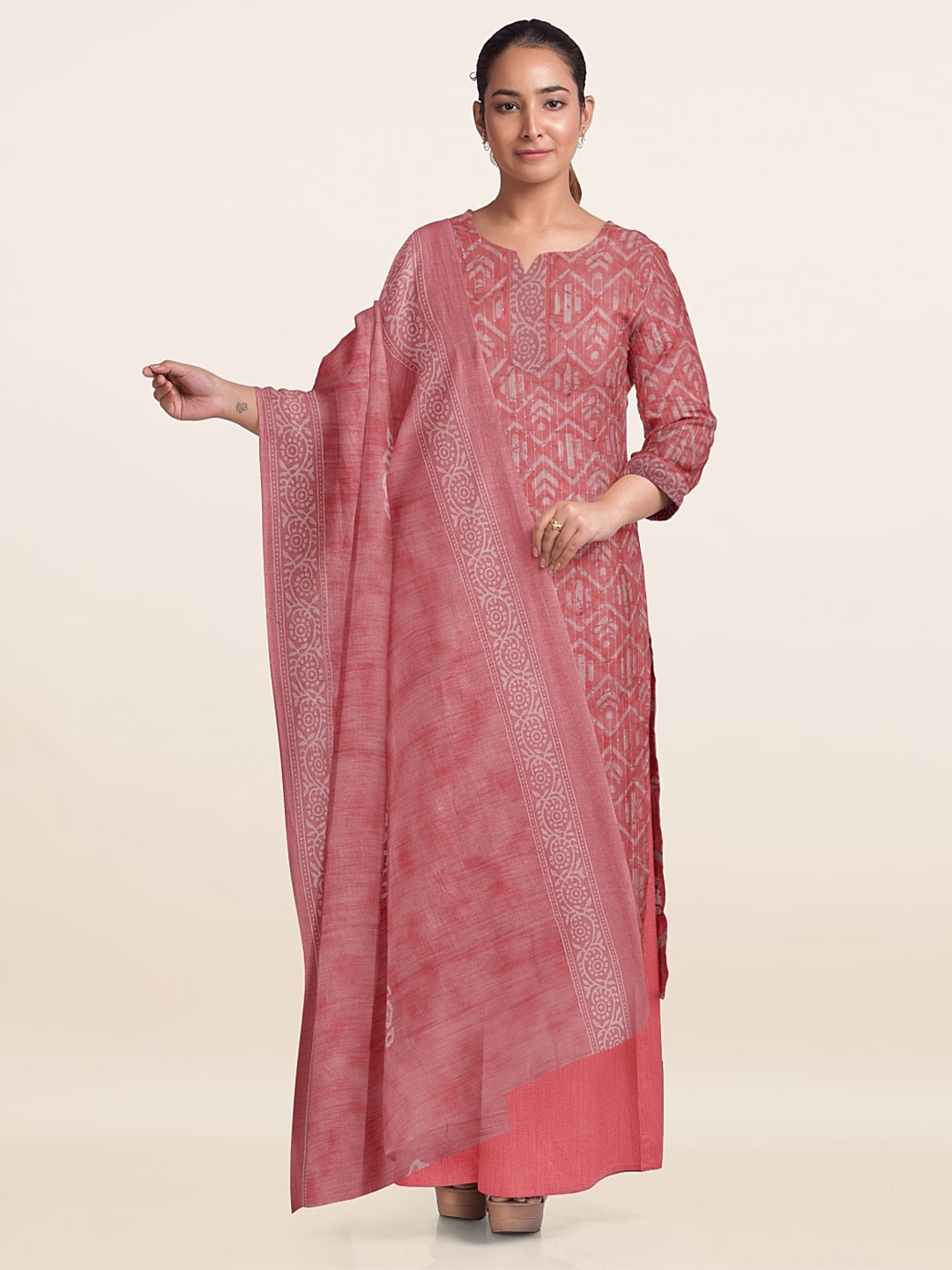 

Pothys Ethnic Motifs Embroidered Unstitched Dress Material, Pink