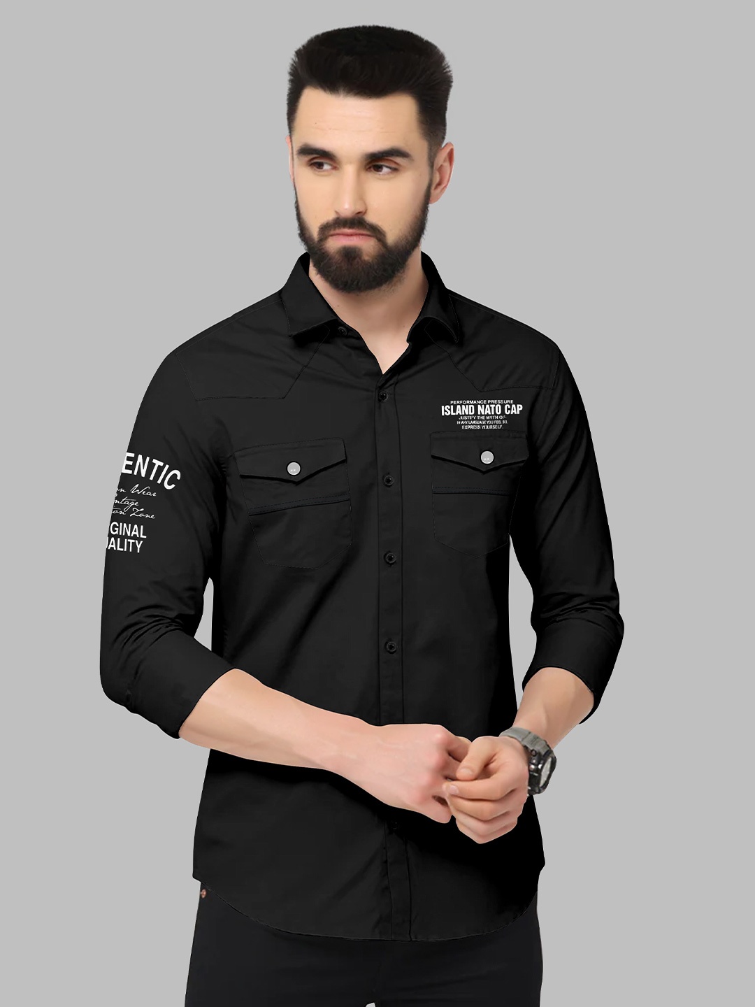

Fashion FRICKS Men Classic Cotton Casual Shirt, Black