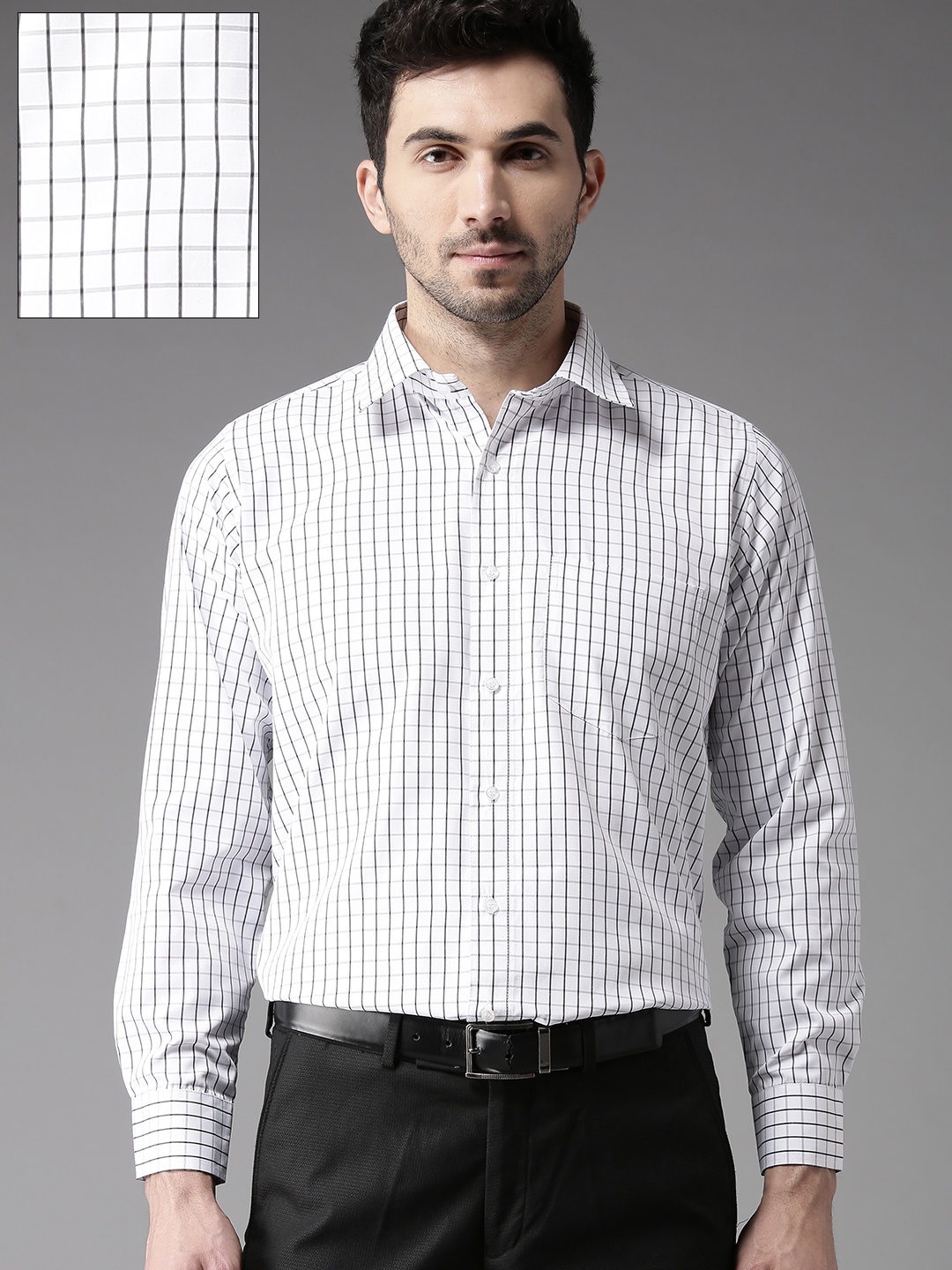 

DENNISON Men White & Black Regular Fit Checked Formal Shirt