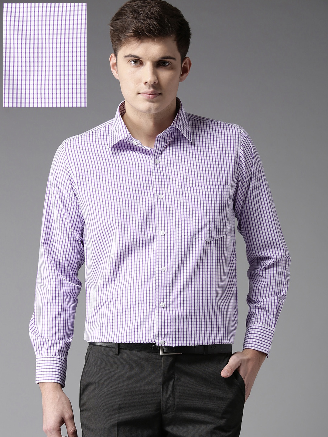 

DENNISON Men White & Purple Regular Fit Checked Formal Shirt