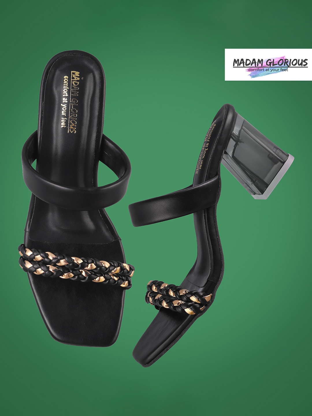 

madam glorious Embellished Block Heels, Black
