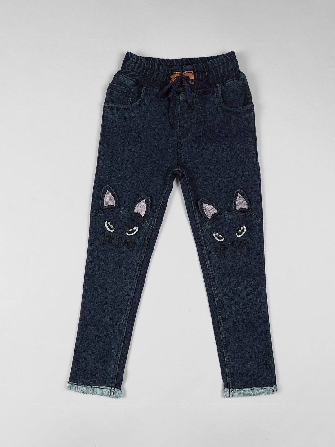 

A-Okay Girls Slim Fit High-Rise Applique Cotton Jeans, Navy blue