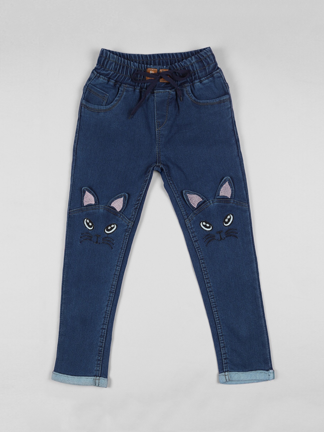 

A-Okay Kids Slim Fit High-Rise Applique Casual Cotton Jeans, Blue