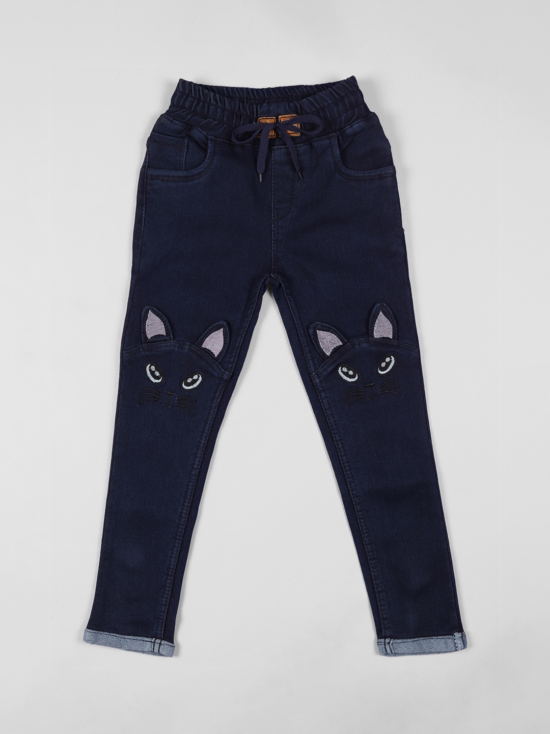 

A-Okay Kids Slim Fit High-Rise Mildly Distressed Embroidered Jeans, Navy blue