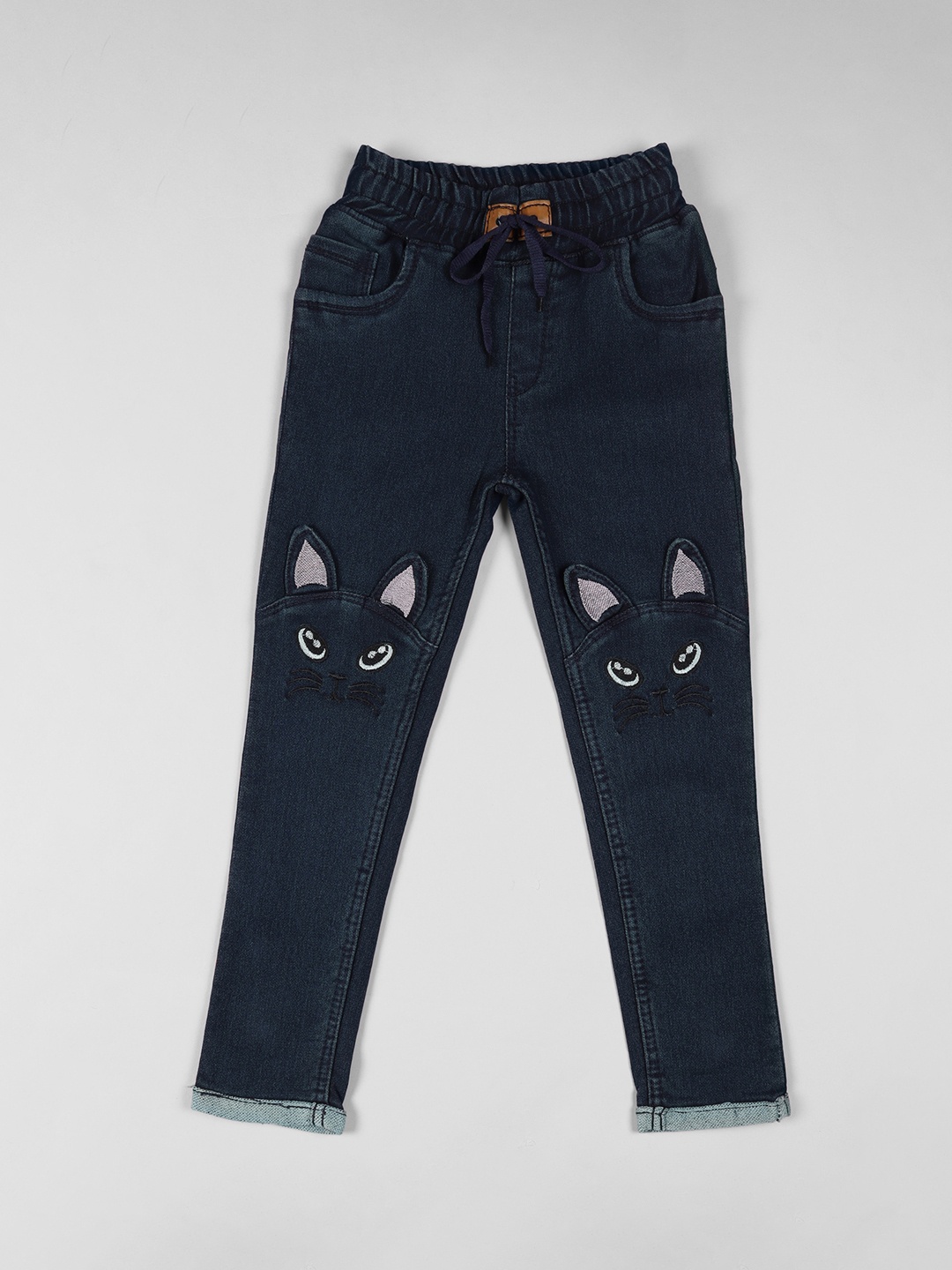 

A-Okay Kids Slim Fit High-Rise Applique Casual Regular Cotton Jeans, Blue
