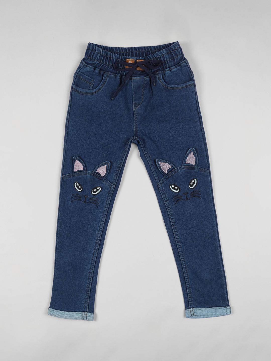 

A-Okay Girls Slim Fit High-Rise Applique Cotton Jeans, Blue