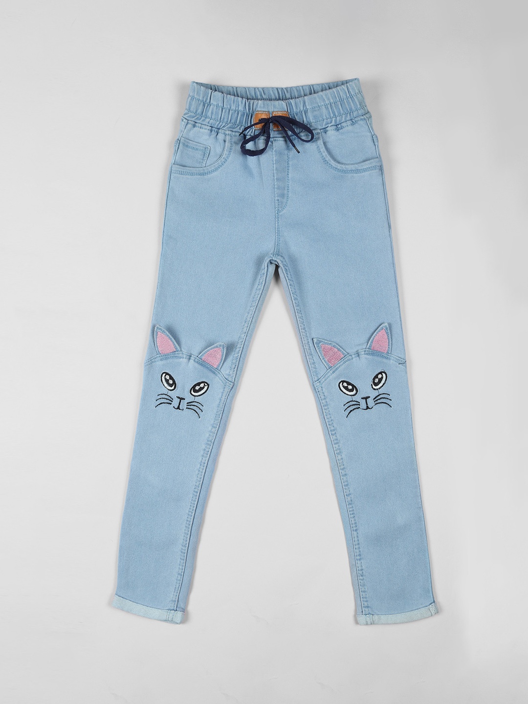 

A-Okay Kids Slim Fit High-Rise Cotton Embroidered Jeans, Blue