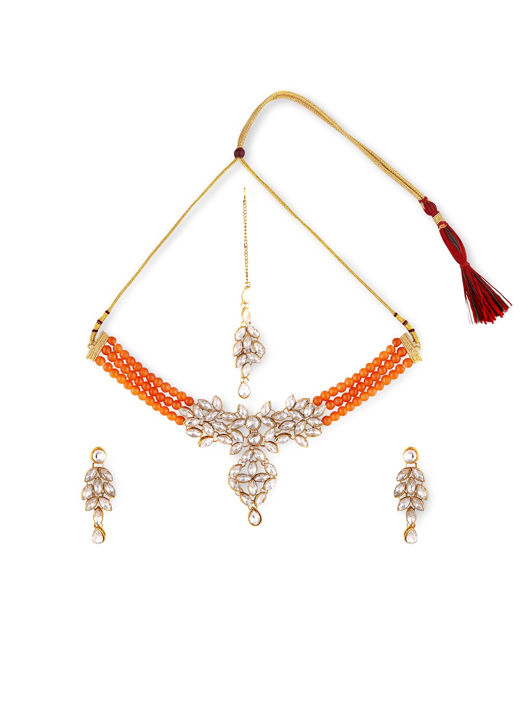 

Swarajshop Gold-Plated Kundan & Bead Studded Jewellery Set