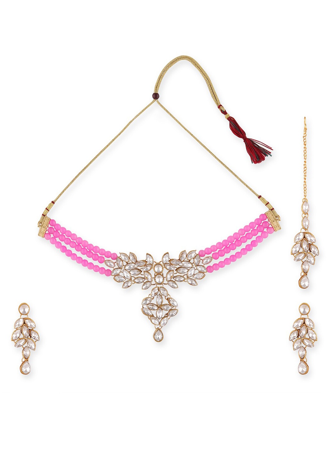 

Swarajshop Women Gold-Plated Kundan Studded Jewellery Set, Pink