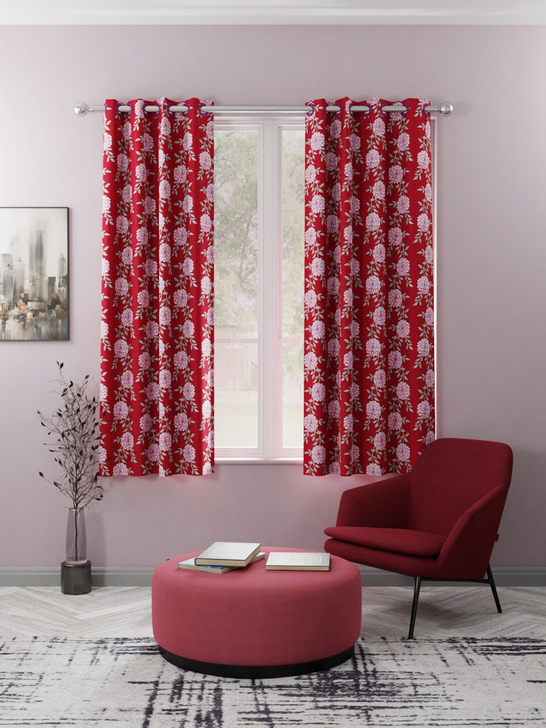 

KOPA Santoro Red & Pink Set of 2 Floral Window Curtain
