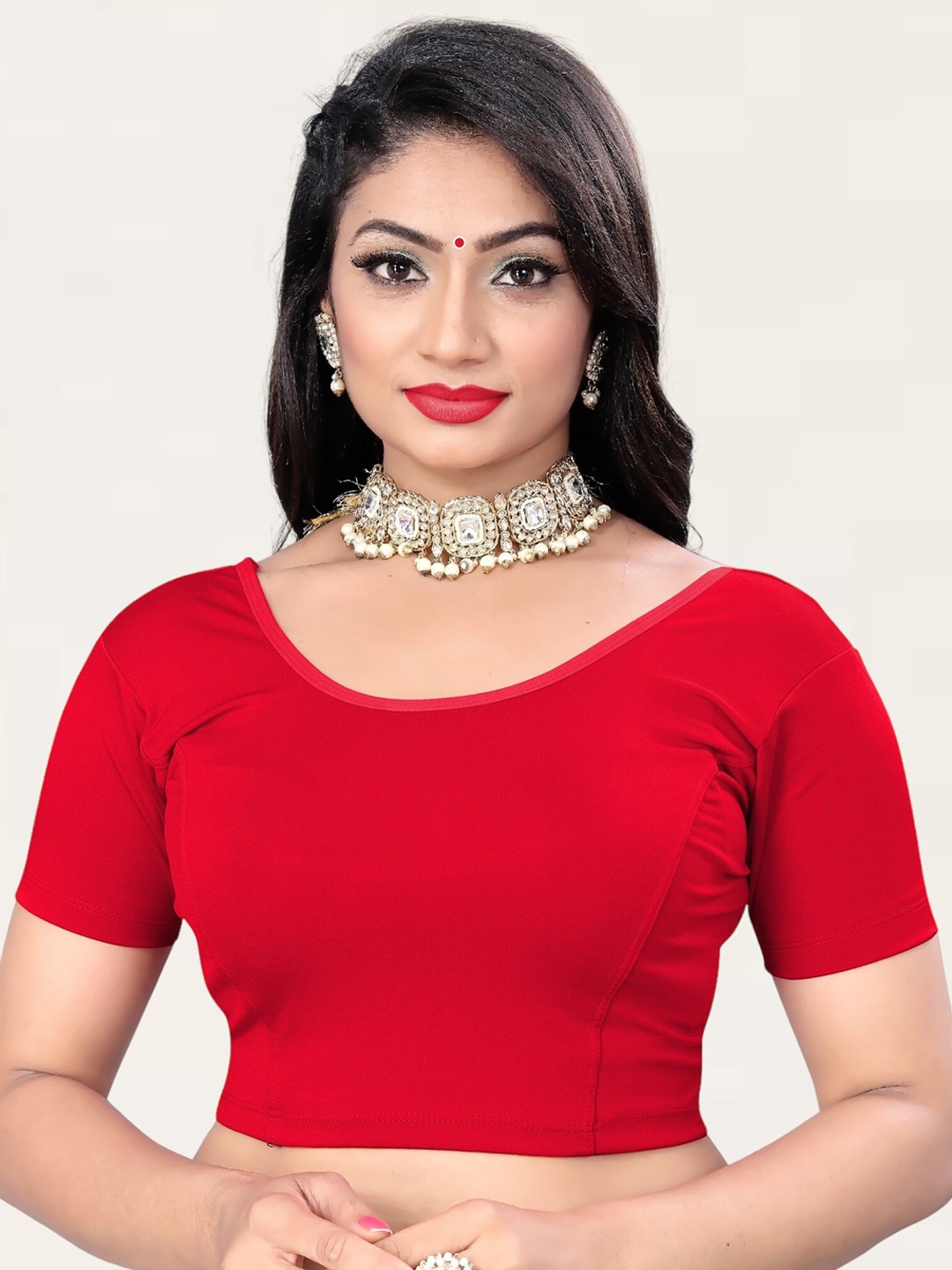 

SERONA FABRICS Round Neck Saree Blouse, Red