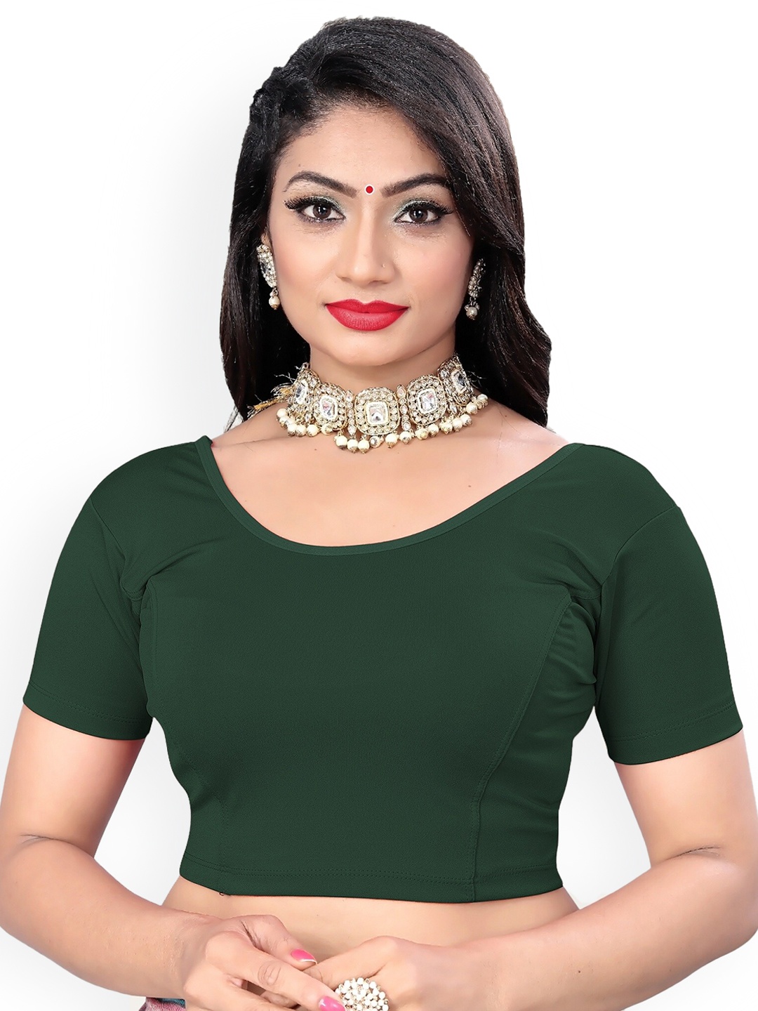 

SERONA FABRICS Round Neck Saree Blouse, Green