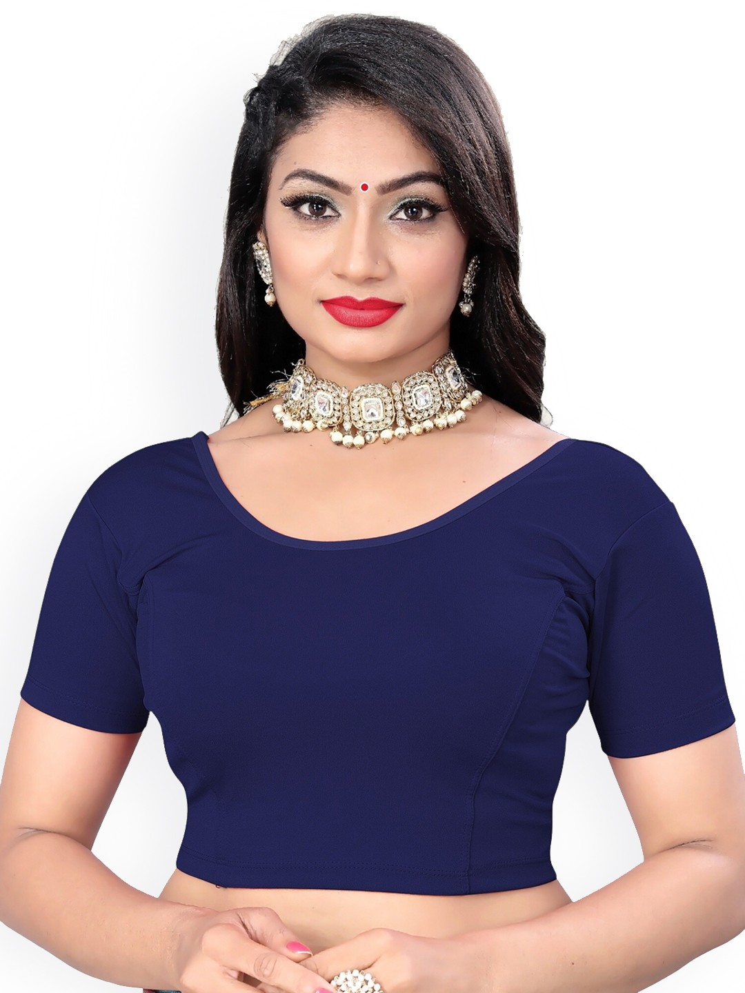 

SERONA FABRICS Round Neck Saree Blouse, Navy blue
