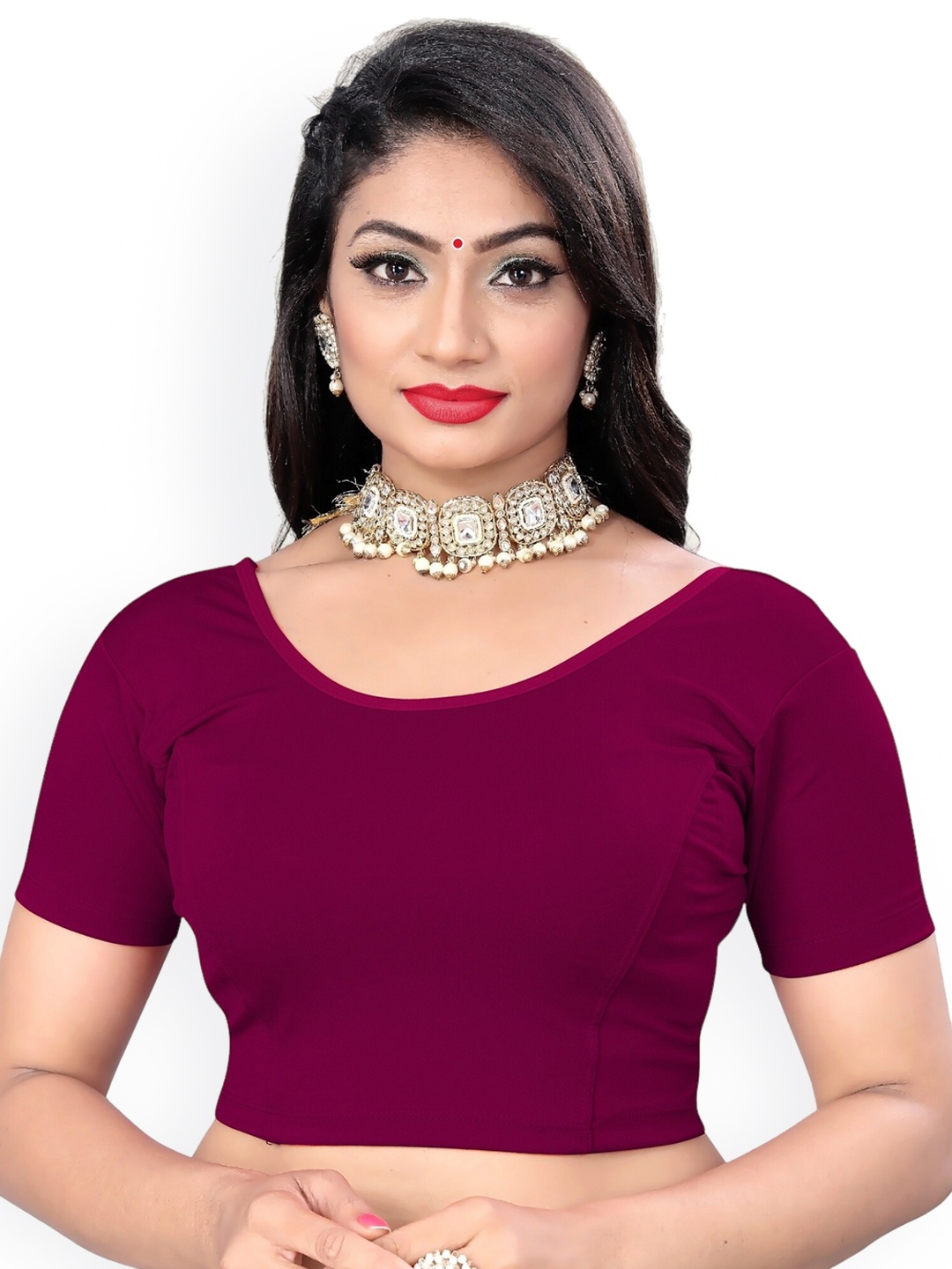 

SERONA FABRICS Round Neck Saree Blouse, Purple