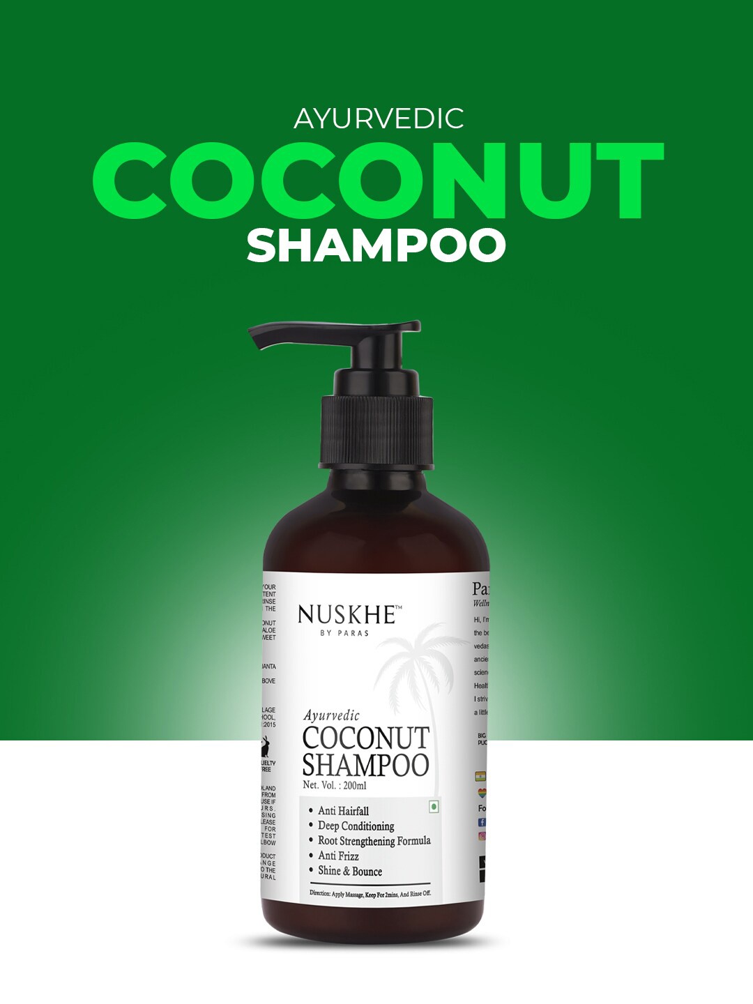 

Nuskhe by Paras Ayurvedic Coconut Shampoo with Aloevera & Keratin - 200 ml, White