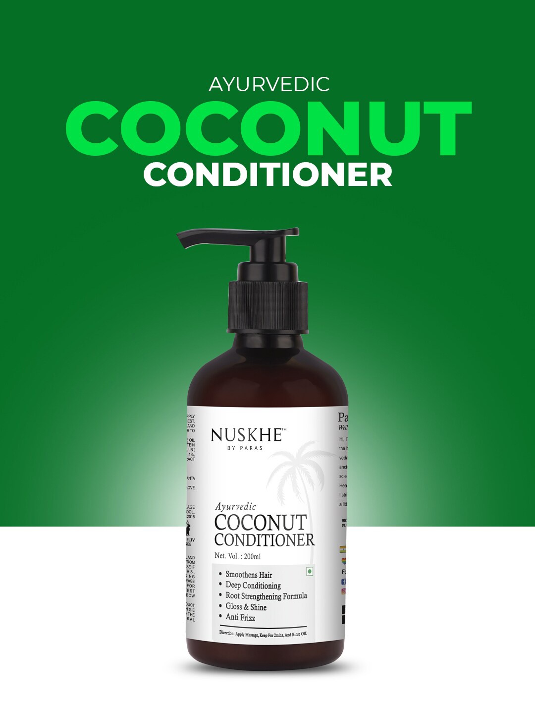 

Nuskhe by Paras Ayurvedic Coconut Conditioner with Aloevera & Keratin - 200 ml, White