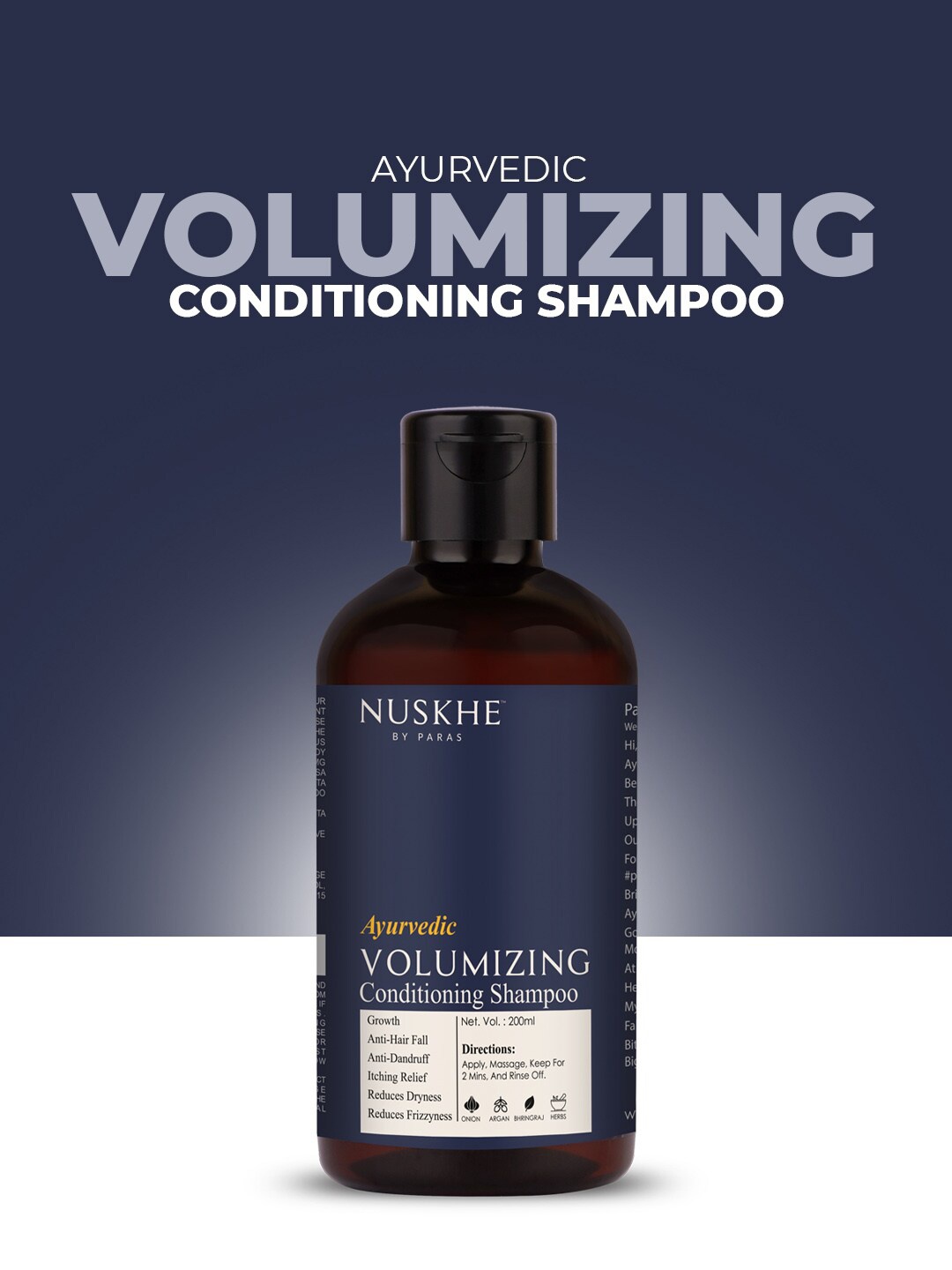 

Nuskhe by Paras Ayurvedic Volumizing Conditioning Shampoo with Onion & Argan - 200 ml, Navy blue