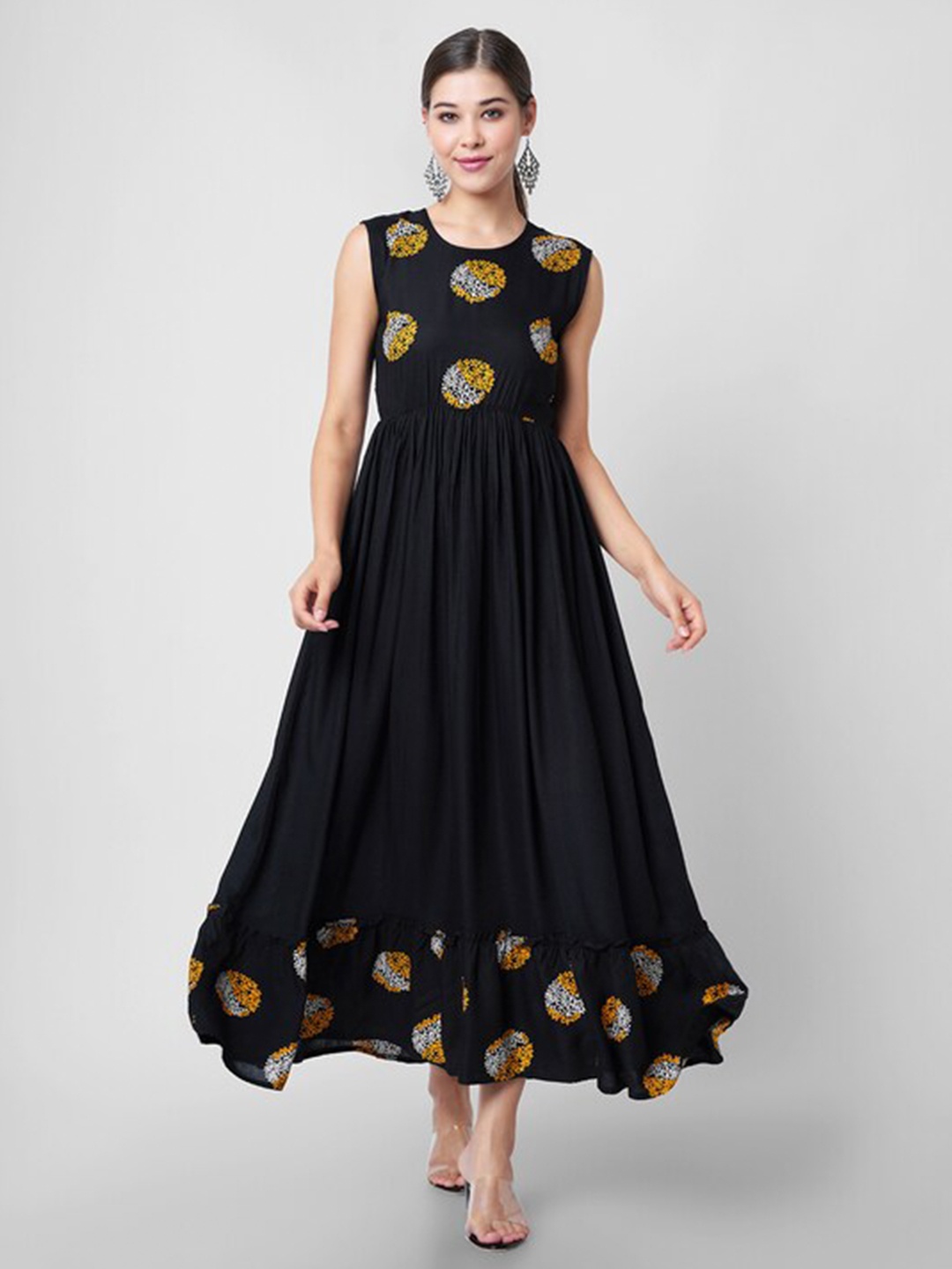 

DRESSAR Black Applique Ethnic Maxi Maxi Dress